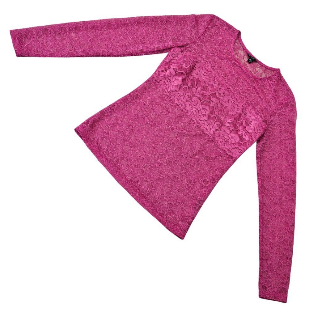 GUESS Lace Crew Neck Long Sleeve SOFFIE LACE TOP Pink Coquette Anime Feminine M